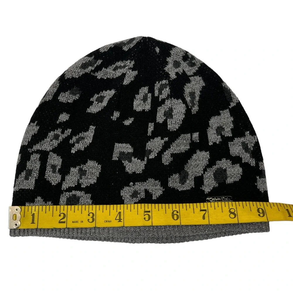 Calvin Klein Black Gray Animal Print Beanie One Size Acrylic Knit Skully Hat